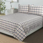 Cotton White color Checked design Bed Sheet with pillow covers